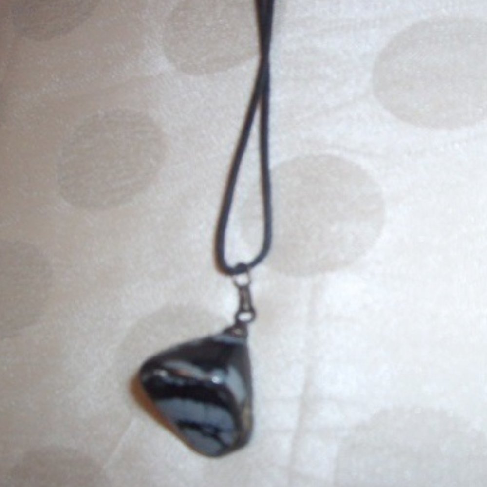 Necklace Leather Beautiful Black/Gray Stone Handmade Vintage